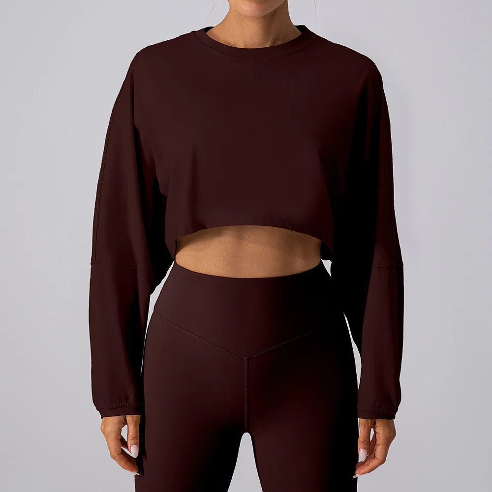 Loose Long Sleeve Crop Top Work Out Leggings Sets for Women Two Piece Clothing Athletic Wear Jogging Suits Gym Clothes