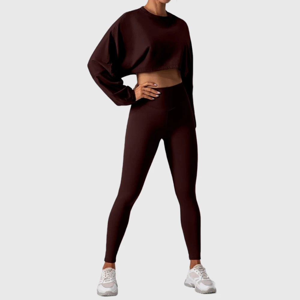 Loose Long Sleeve Crop Top Work Out Leggings Sets for Women Two Piece Clothing Athletic Wear Jogging Suits Gym Clothes