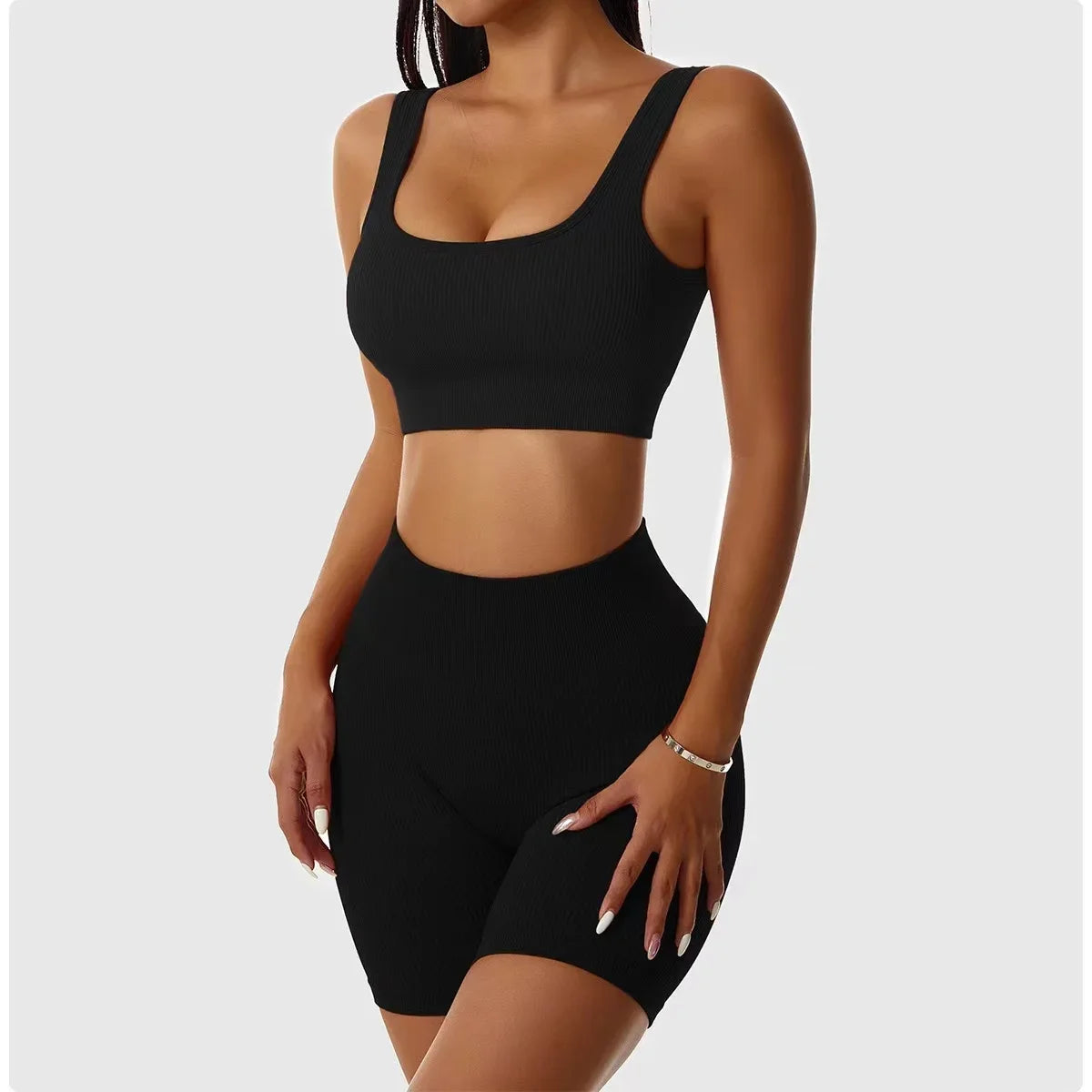 Ribbed Seamless Crop Top Bra Shorts Gymset