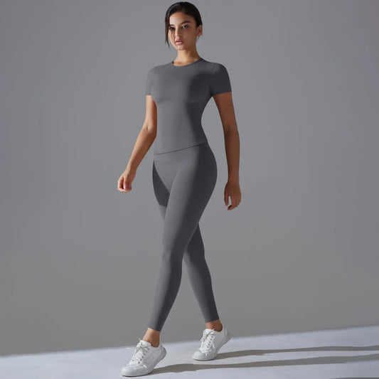 Quick-Drying Short Sleeve Fitted Top & Leggings Gymset