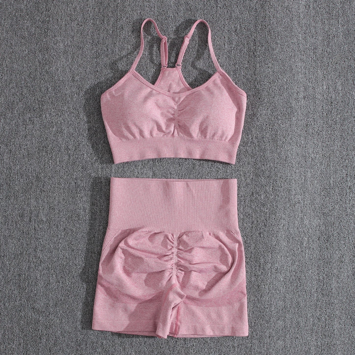 Two Piece Solid Peach Buttocks Shorts GymSet