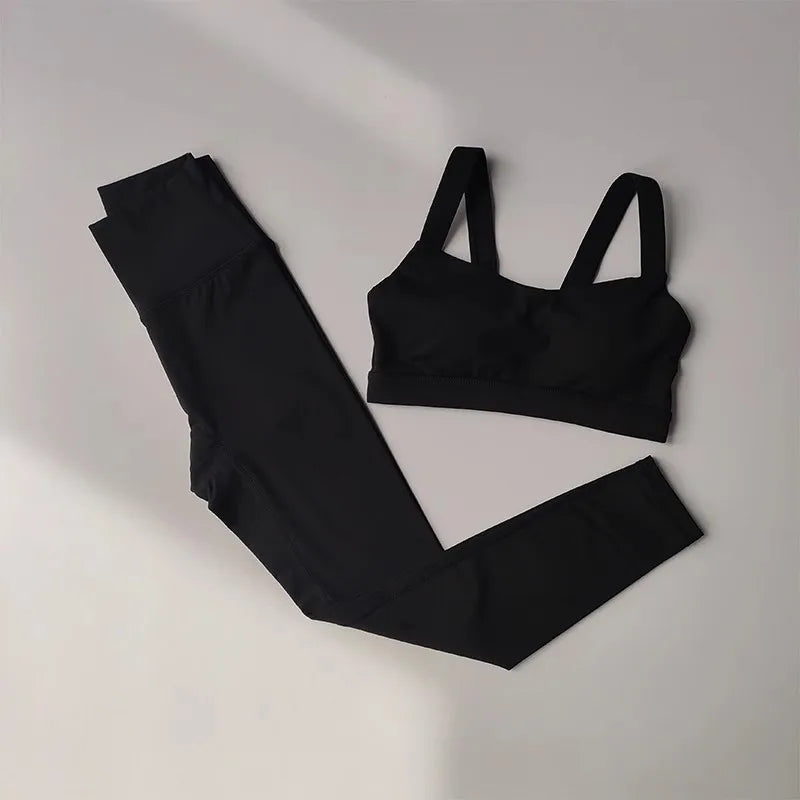 2Pcs Seamless Yoga Push Up Bra & High Waist Leggings GymSet