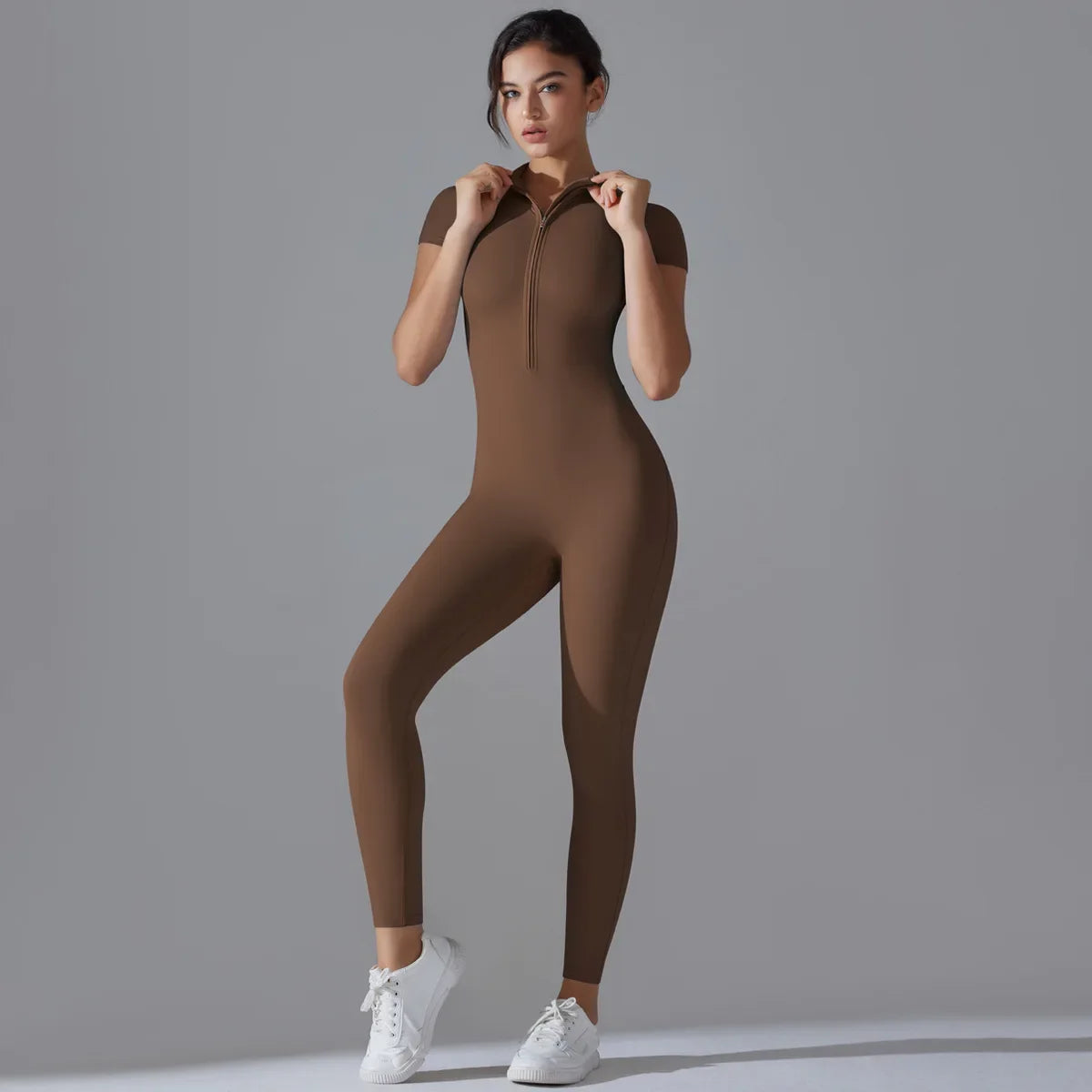 Fitted Zipper Short Sleeve Bodysuit