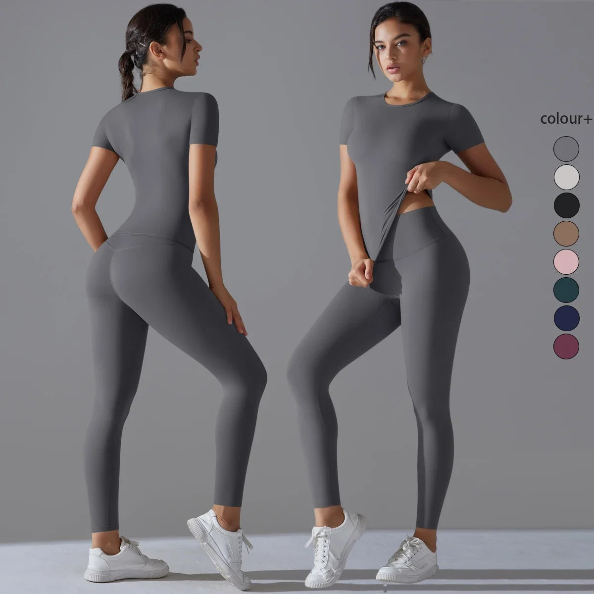 Quick-Drying Short Sleeve Fitted Top & Leggings Gymset