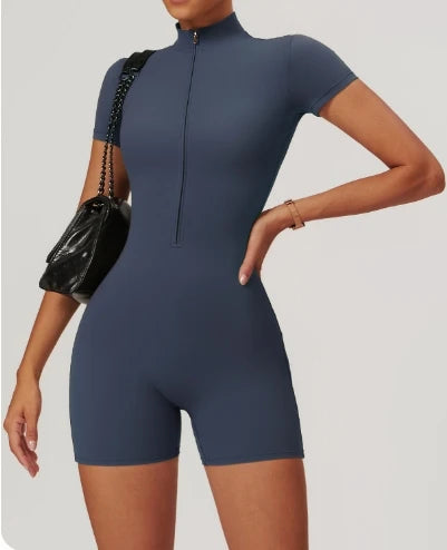 Zipper Short Sleeved Fitted Bodysuit