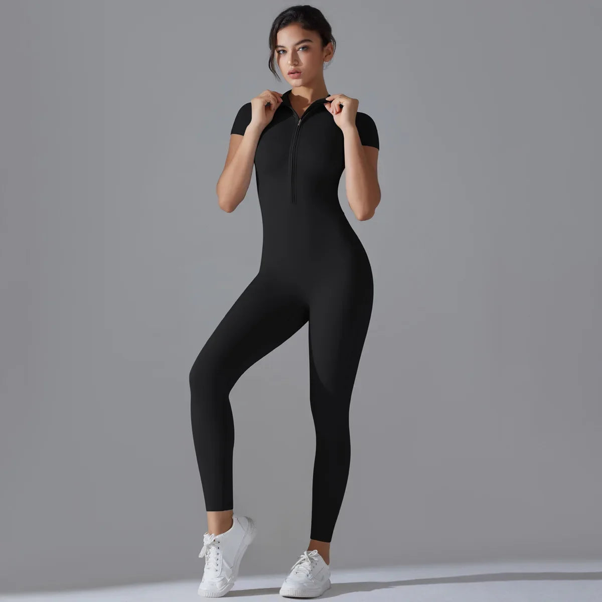 Fitted Zipper Short Sleeve Bodysuit