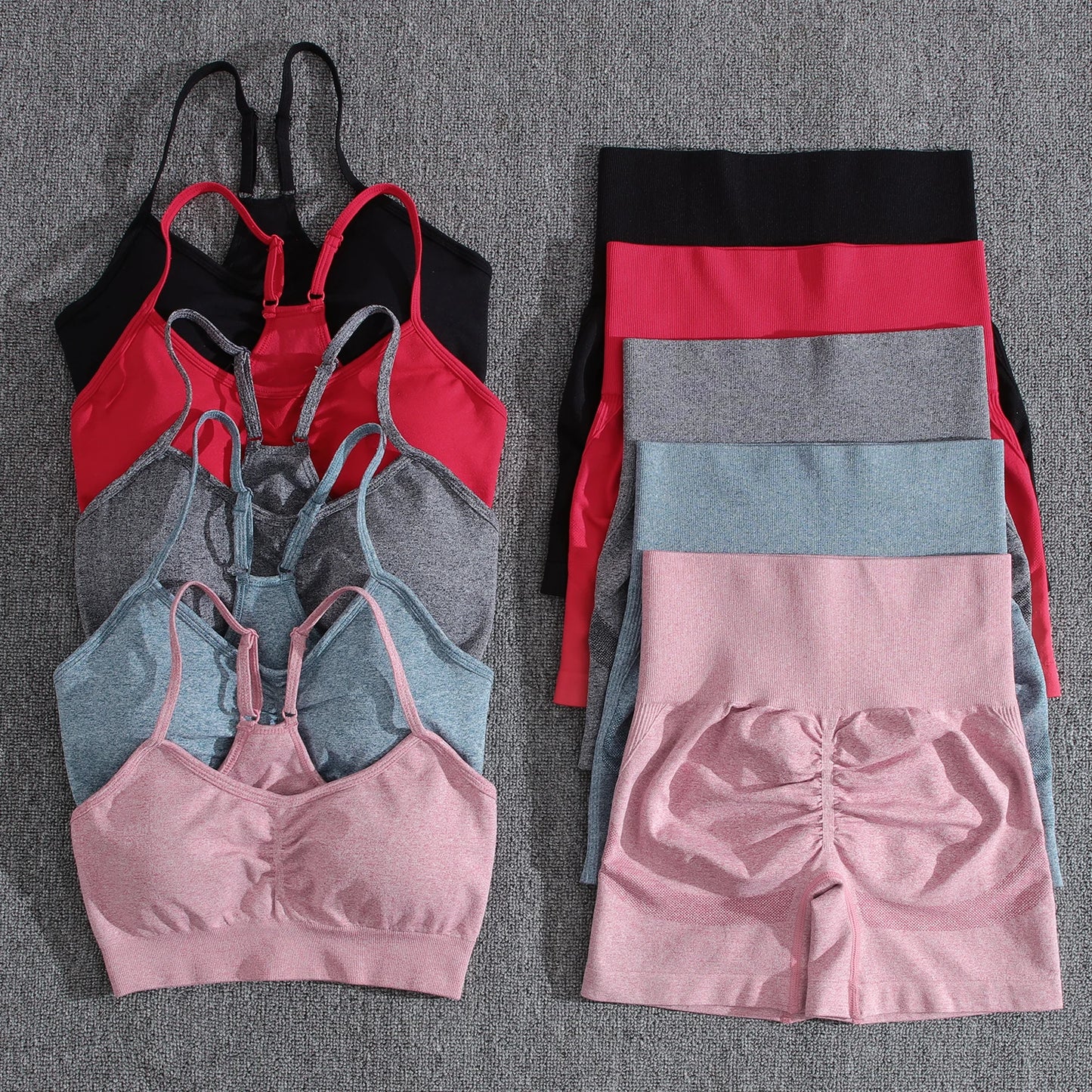 Two Piece Solid Peach Buttocks Shorts GymSet