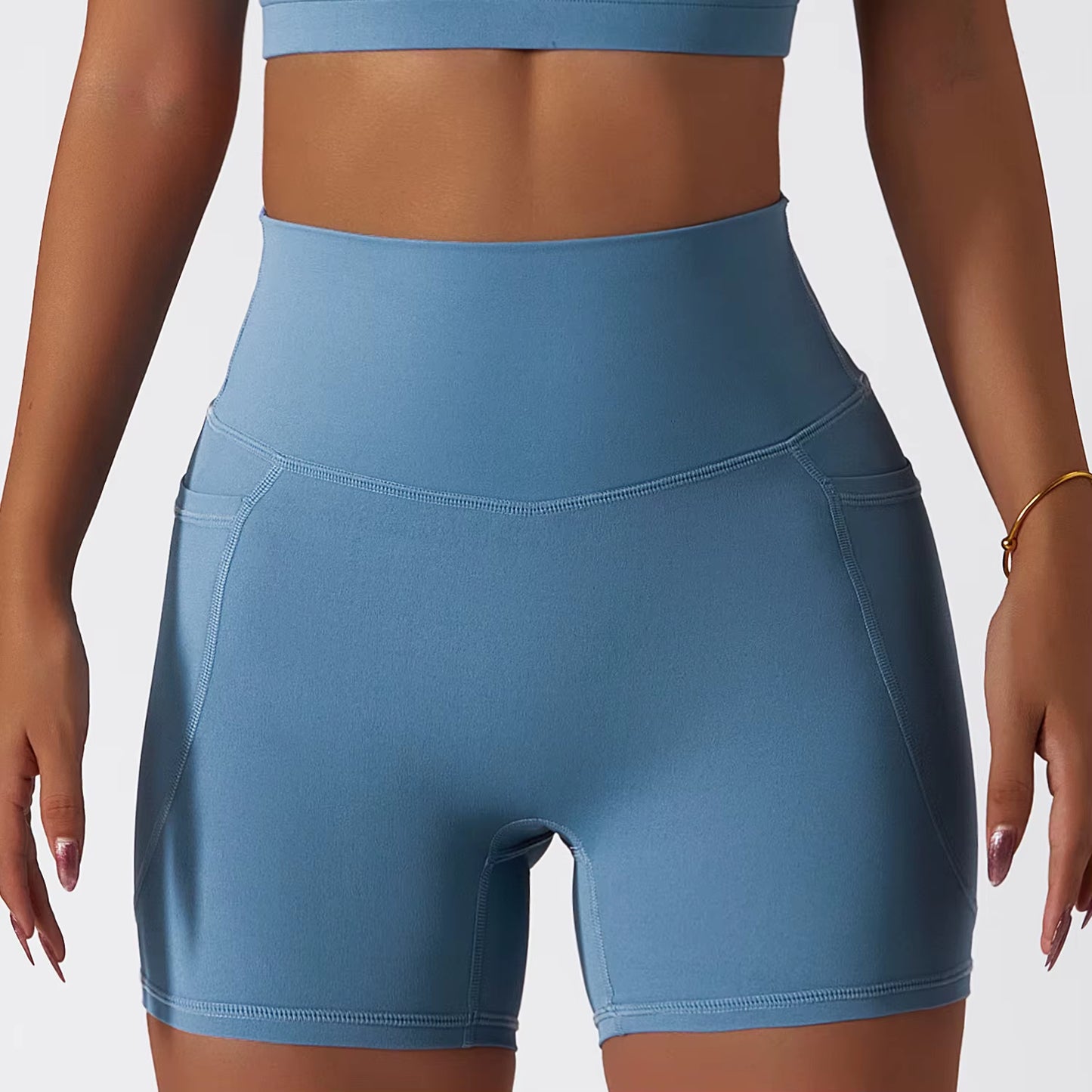 Breathable Cloud Quick-Drying Tight Yoga Dress Pocket Leggings Shorts Diagonal Shoulder Sports Bra Women'S Sets Women'S Clothing