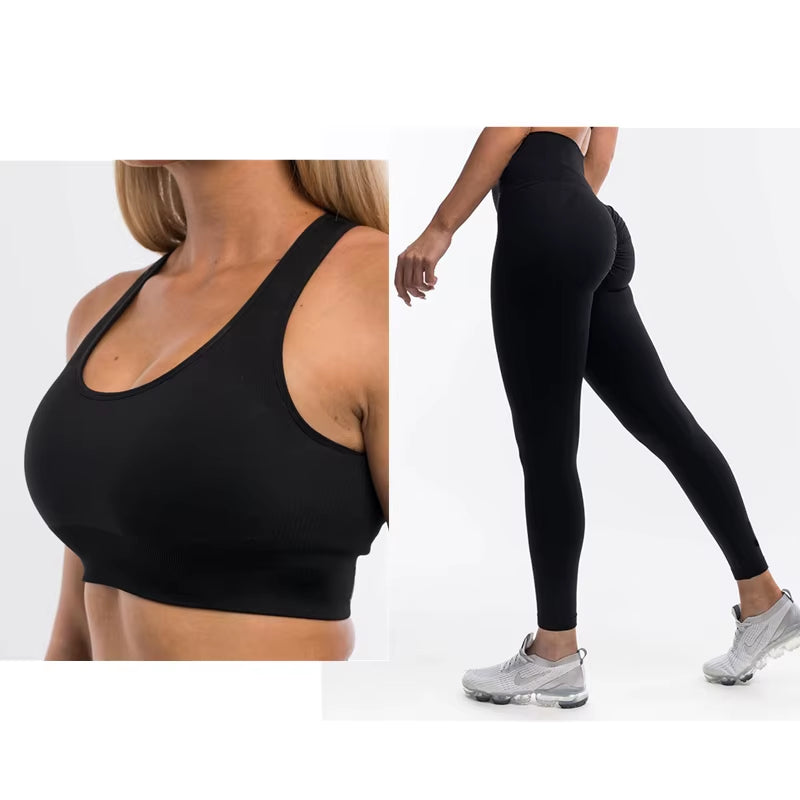 2022 Hot Sale Athletic Fitness Women Yoga Set Gym Wear 2-Piece Bra Workout Apparel Seamless Scrunch Butt Leggings Sport Suit